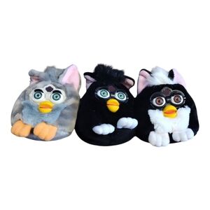 Three Vintage Furby Beanies Tiger Black Gray And Black And White 1999